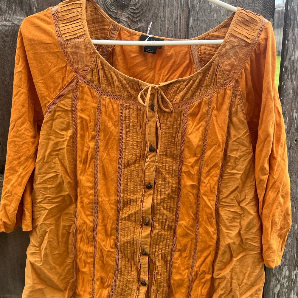 Anthropologie Orange Blouse with Button Detail